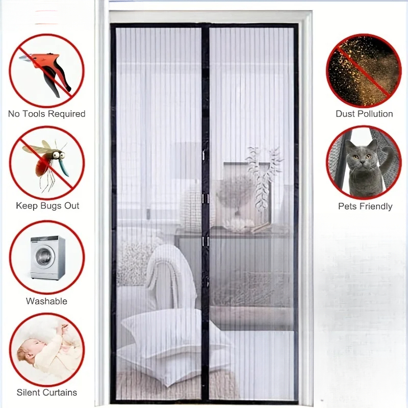 Puck Screen Mesh - Moustiquaire magnétique auto-fermante pour porte, rideau
